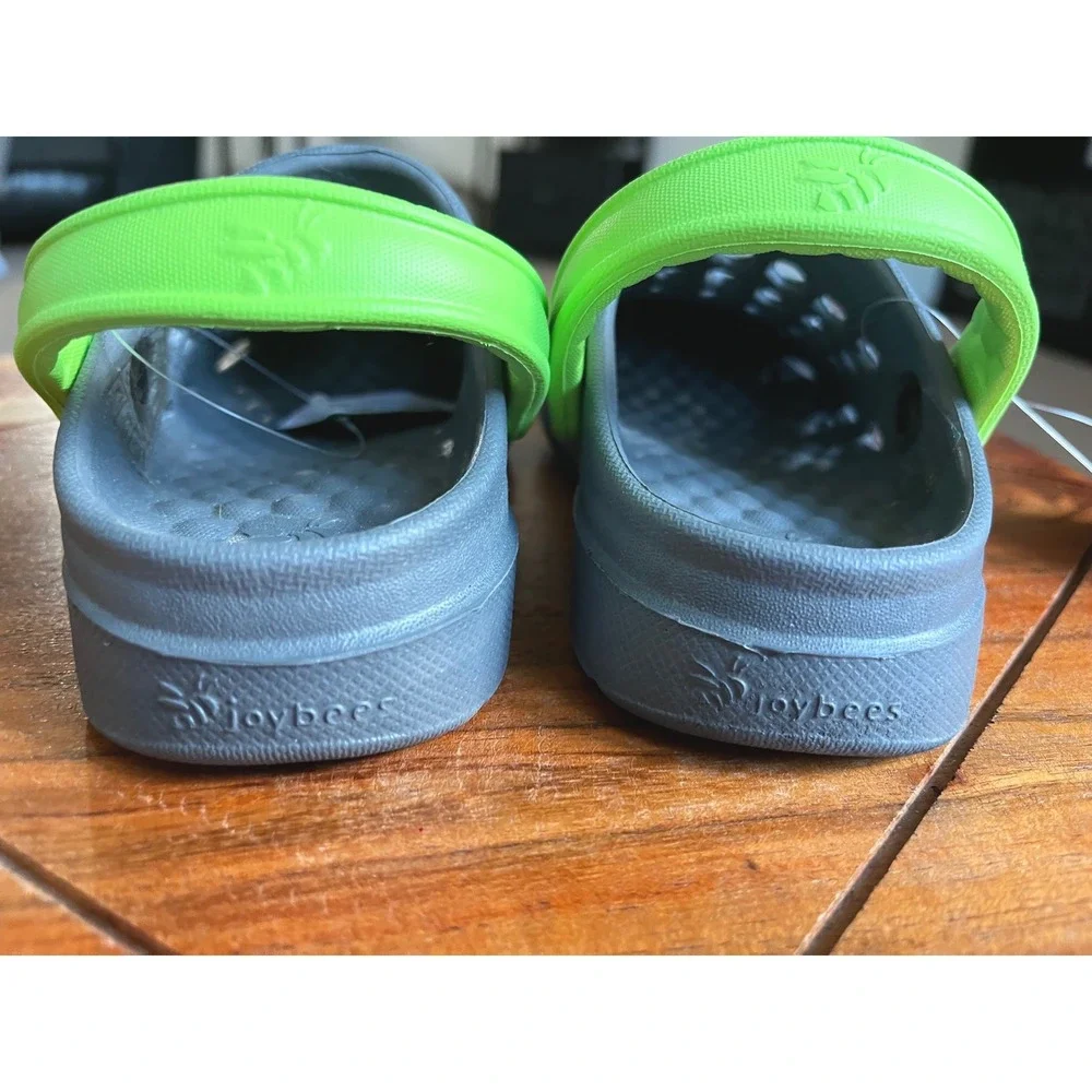 Joybees‎ Kids Active Clog Charcoal Grey Neon Green Slip On Water Shoes Size C8/9